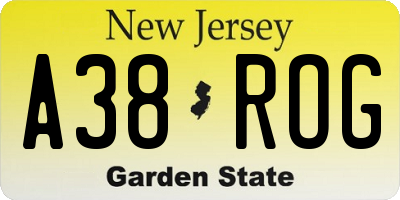 NJ license plate A38ROG