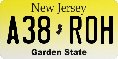 NJ license plate A38ROH