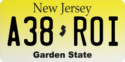 NJ license plate A38ROI