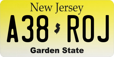 NJ license plate A38ROJ