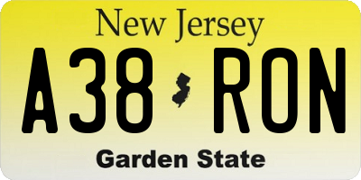 NJ license plate A38RON
