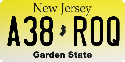 NJ license plate A38ROQ