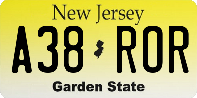 NJ license plate A38ROR