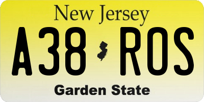 NJ license plate A38ROS