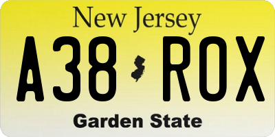 NJ license plate A38ROX