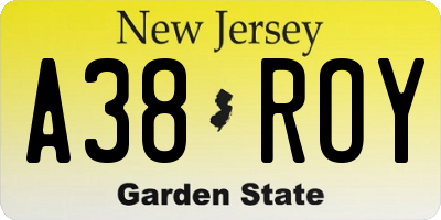 NJ license plate A38ROY