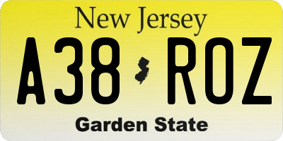 NJ license plate A38ROZ
