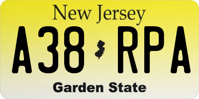 NJ license plate A38RPA