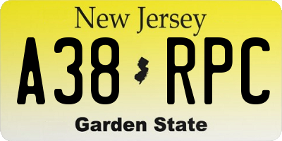 NJ license plate A38RPC