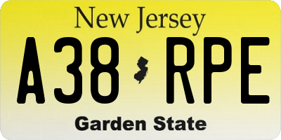 NJ license plate A38RPE
