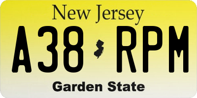 NJ license plate A38RPM