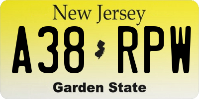 NJ license plate A38RPW