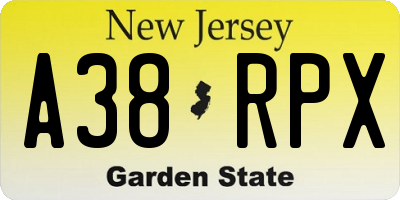 NJ license plate A38RPX