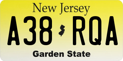 NJ license plate A38RQA