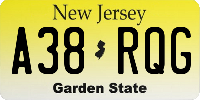NJ license plate A38RQG