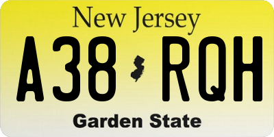 NJ license plate A38RQH