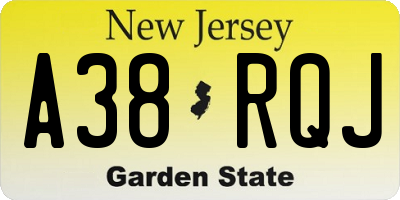 NJ license plate A38RQJ