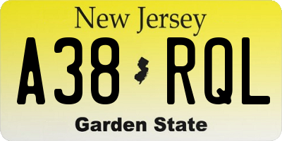 NJ license plate A38RQL