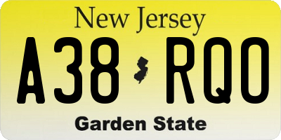 NJ license plate A38RQO