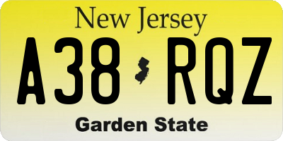 NJ license plate A38RQZ