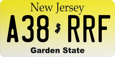 NJ license plate A38RRF