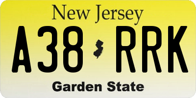 NJ license plate A38RRK