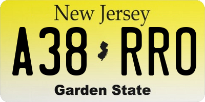 NJ license plate A38RRO