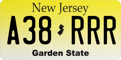 NJ license plate A38RRR