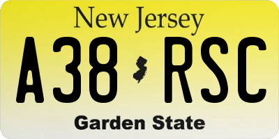 NJ license plate A38RSC