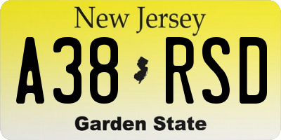 NJ license plate A38RSD