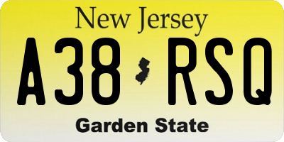 NJ license plate A38RSQ
