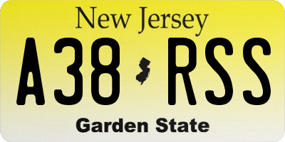 NJ license plate A38RSS