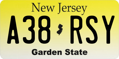 NJ license plate A38RSY