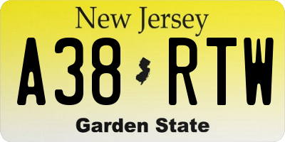 NJ license plate A38RTW
