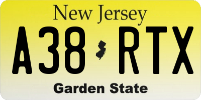 NJ license plate A38RTX