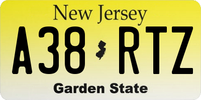 NJ license plate A38RTZ