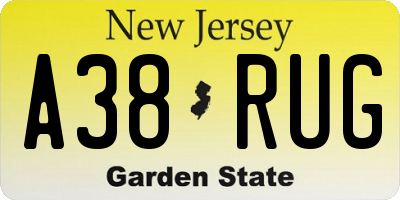 NJ license plate A38RUG