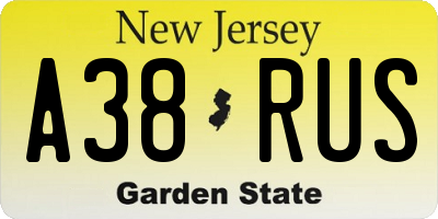 NJ license plate A38RUS