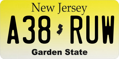 NJ license plate A38RUW