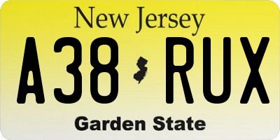 NJ license plate A38RUX