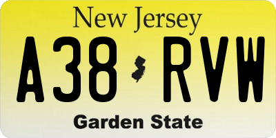 NJ license plate A38RVW