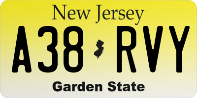 NJ license plate A38RVY