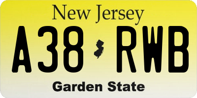 NJ license plate A38RWB