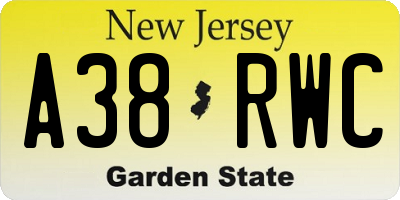 NJ license plate A38RWC