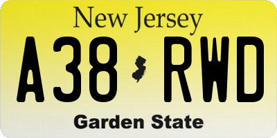 NJ license plate A38RWD