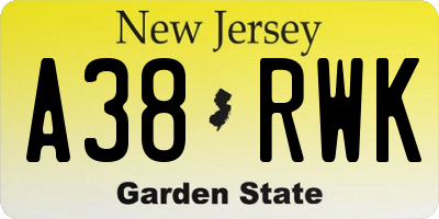 NJ license plate A38RWK