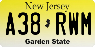 NJ license plate A38RWM