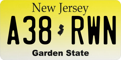 NJ license plate A38RWN