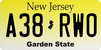NJ license plate A38RWO