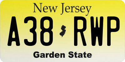 NJ license plate A38RWP